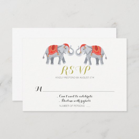 Elephant RSVP-kaart Kaart (Voorkant / Achterkant)