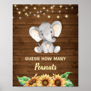 Elephant Rustic Sunflower raad hoeveel pinda's Poster
