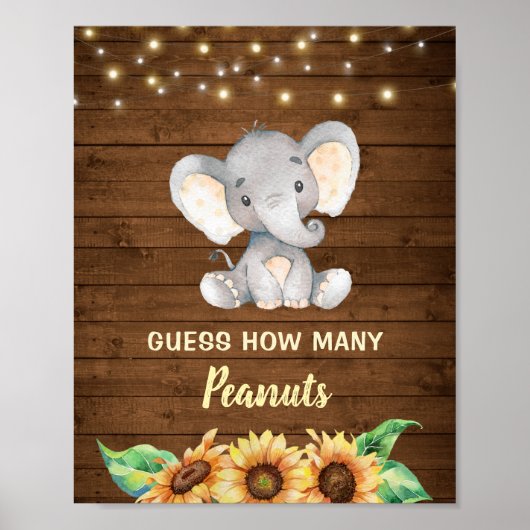 Elephant Rustic Sunflower raad hoeveel pinda's Poster (Voorkant)