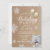 Elephant Rustic Winter Snowflakes Holiday Party Kaart (Voorkant)
