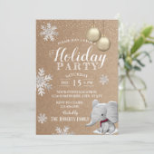 Elephant Rustic Winter Snowflakes Holiday Party Kaart (Staand voorkant)