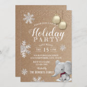 Elephant Rustic Winter Snowflakes Holiday Party Kaart (Voorkant / Achterkant)