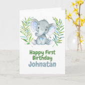 Elephant Safari Baby Happy 1e verjaardag Kaart (Gele Bloem)