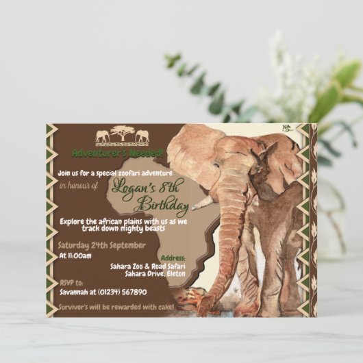 Elephant Safari Birthday Invitations Kaart (Staand voorkant)