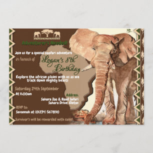 Elephant Safari Birthday Invitations Kaart