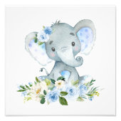 Elephant, Safari, Blue Flowers, Boy Nursery Foto Afdruk (Voorkant)