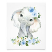 Elephant, Safari, Blue Flowers, Boy Nursery Foto Afdruk (Voorkant)