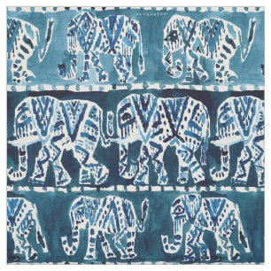 ELEPHANT SAFARI Boho Deep Indigo Waterverf Stof