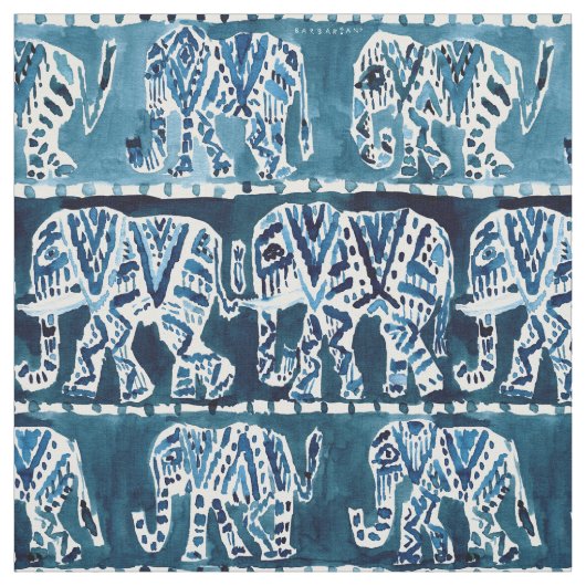 ELEPHANT SAFARI Boho Deep Indigo Waterverf Stof (Swatch)