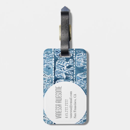 ELEPHANT SAFARI Boho Tribal Indigo Bagagelabel (Achterkant verticaal)