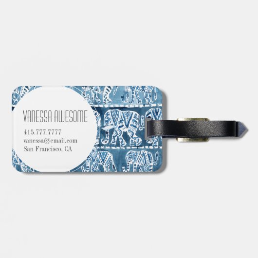ELEPHANT SAFARI Boho Tribal Indigo  Bagagelabel (Achterkant horizontaal)