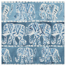 ELEPHANT SAFARI Boho Tribal Indigo Waterverf