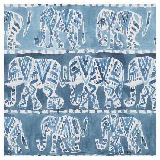 ELEPHANT SAFARI Boho Tribal Indigo Waterverf Stof (Swatch)