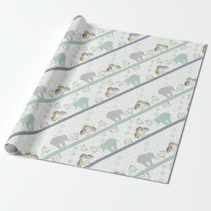 Elephant Safari Green BABY SHOWER Cadeaupapier