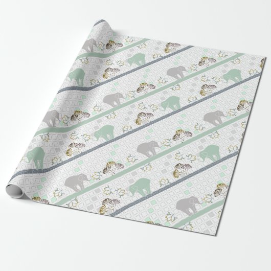 Elephant Safari Green | BABY SHOWER Cadeaupapier (Uitgerold)