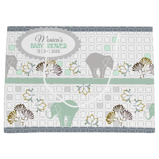 Elephant Safari Green | BABY SHOWER Groot Cadeauzakje (Voorkant)
