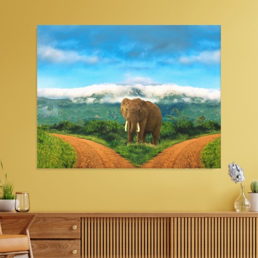 Elephant Safari Intersection Canvas Art Afdruk (Insitu (Woonkamer))