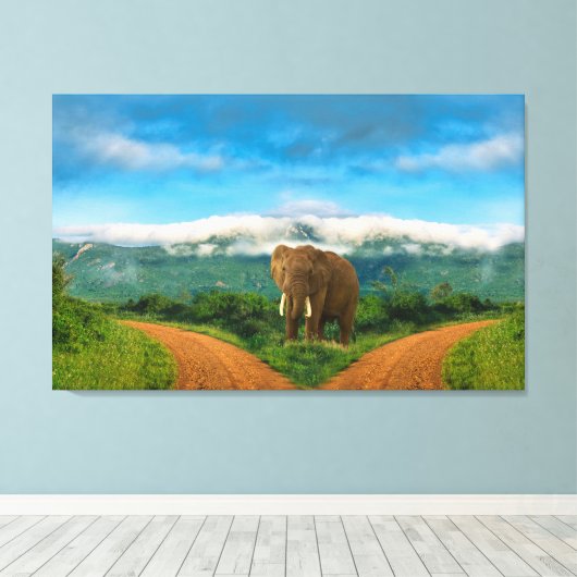 Elephant Safari Intersection Wall Art Canvas Afdruk (Insitu (Houten vloer))