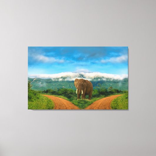 Elephant Safari Intersection Wall Art Canvas Afdruk (Voorkant)