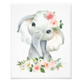 Elephant, Safari, Pink Flowers, Girl Nursery Foto Afdruk (Voorkant)