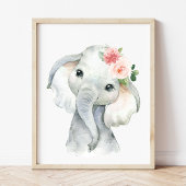 Elephant, Safari, Pink Flowers, Girl Nursery Muurkunst Sets