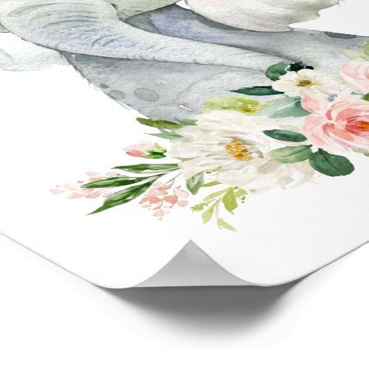 Elephant, Safari, Pink Flowers, Girl Nursery Poster (Hoek)