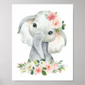 Elephant, Safari, Pink Flowers, Girl Nursery Poster (Voorkant)