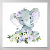 Elephant, Safari, Purple Flowers, Gender Neutral Poster (Voorkant)