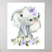 Elephant, Safari, Purple Flowers, Gender Neutral Poster (Voorkant)