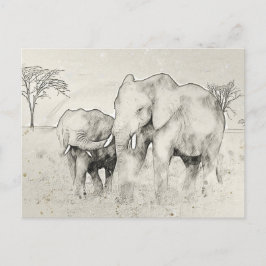 Elephant Safari Sketch Post Kaart