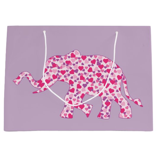 Elephant samengesteld uit kleine roze harten groot cadeauzakje (Voorkant)