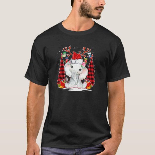 Elephant Santa Hat Reindeer Tree Red Pset Christm T-shirt (Voorkant)