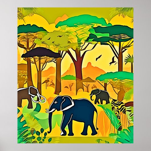 Elephant Savanna Oerwoud Art Poster (Voorkant)
