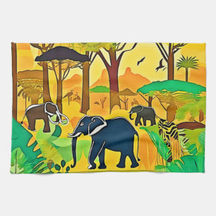 Elephant Savanna Oerwoud Art Theedoek