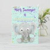 Elephant schattig jongetje verjaardagsuitnodiging aankondiging (Staand voorkant)