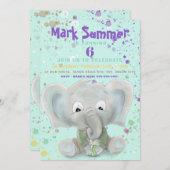 Elephant schattig jongetje verjaardagsuitnodiging aankondiging (Voorkant / Achterkant)