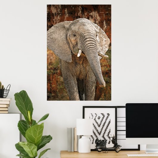 Elephant schilderij Afrikaanse kunst HUGE grootte Poster (Thuiskantoor)