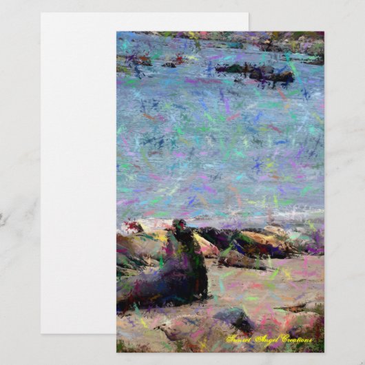 Elephant Seal Sunset Angel Stationery Briefpapier (Voorkant / Achterkant)