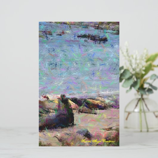 Elephant Seal Sunset Angel Stationery Briefpapier (Staand voorkant)