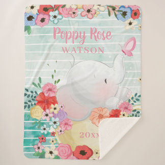 Elephant Sherpa Blanket met Bloemen + de Naam van  Sherpa Deken