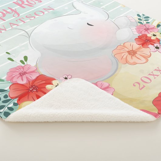Elephant Sherpa Blanket met Bloemen + de Naam van  Sherpa Deken (3/4)