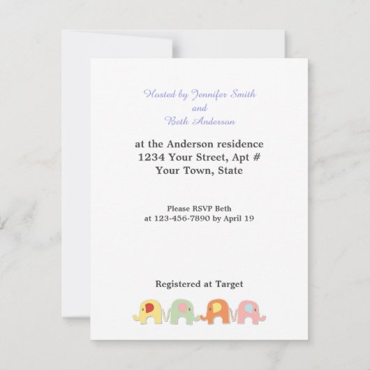 Elephant Shower Invitation Kaart (Achterkant)