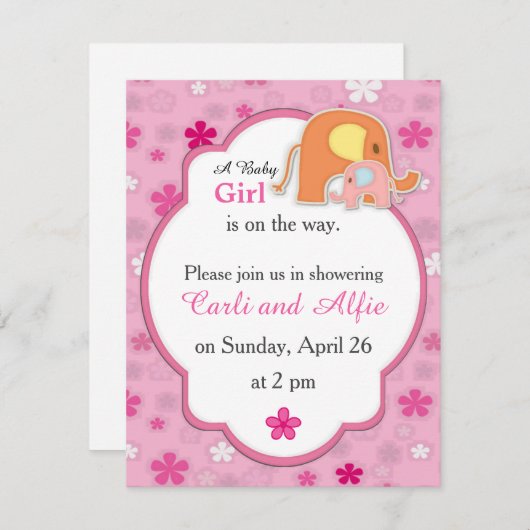 Elephant Shower Invitation Kaart (Voorkant / Achterkant)