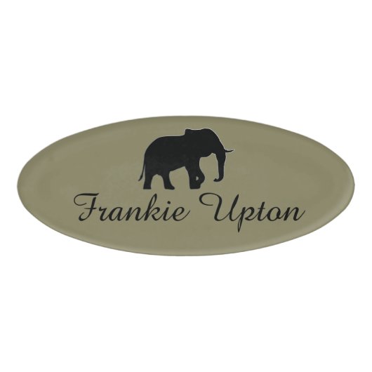 Elephant Silhouette Black + uw ideeën Naambadge (Voorkant)