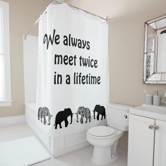 Elephant Silhouette black & zebra strepen Douchegordijn (In situ)