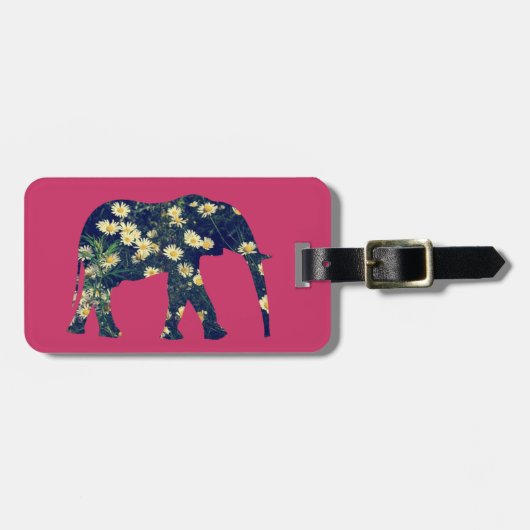 Elephant Silhouette Daisies Burgundy Girly Bagagelabel (Voorkant horizontaal)