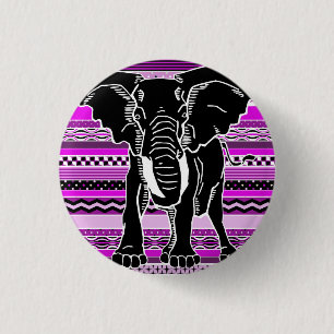 Elephant Silhouette op Paarse gepatterde strepen Ronde Button 3,2 Cm