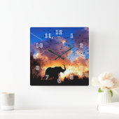 Elephant Silhouette Square Clock Vierkante Klok (Huis)