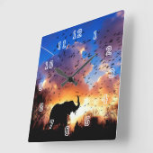 Elephant Silhouette Square Clock Vierkante Klok (Hoek)