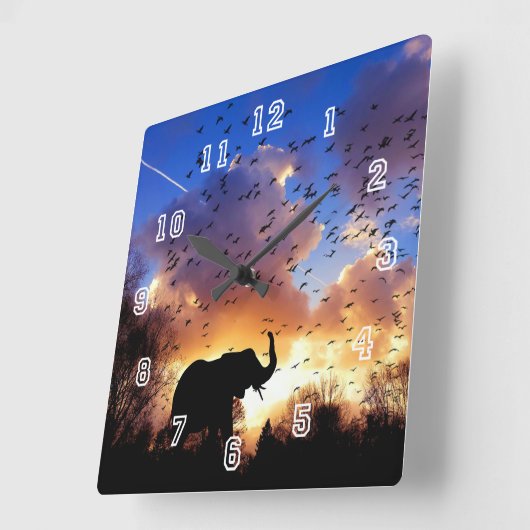 Elephant Silhouette Square Clock Vierkante Klok (Hoek)